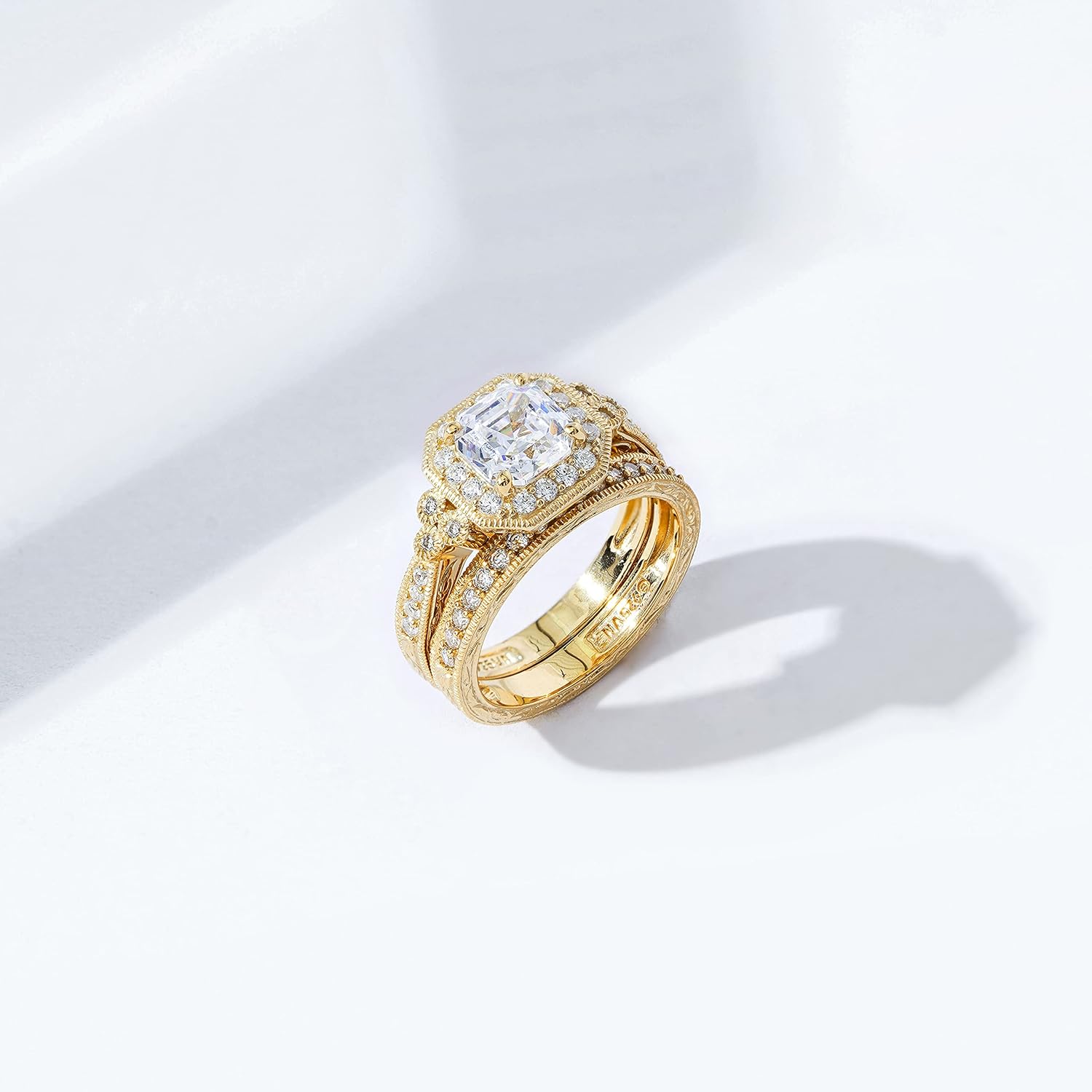 Amazon Essentials Platinum or Gold Plated Sterling Silver Antique Ring set with Asscher-Cut Infinite Elements Cubic Zirconia - Image 4