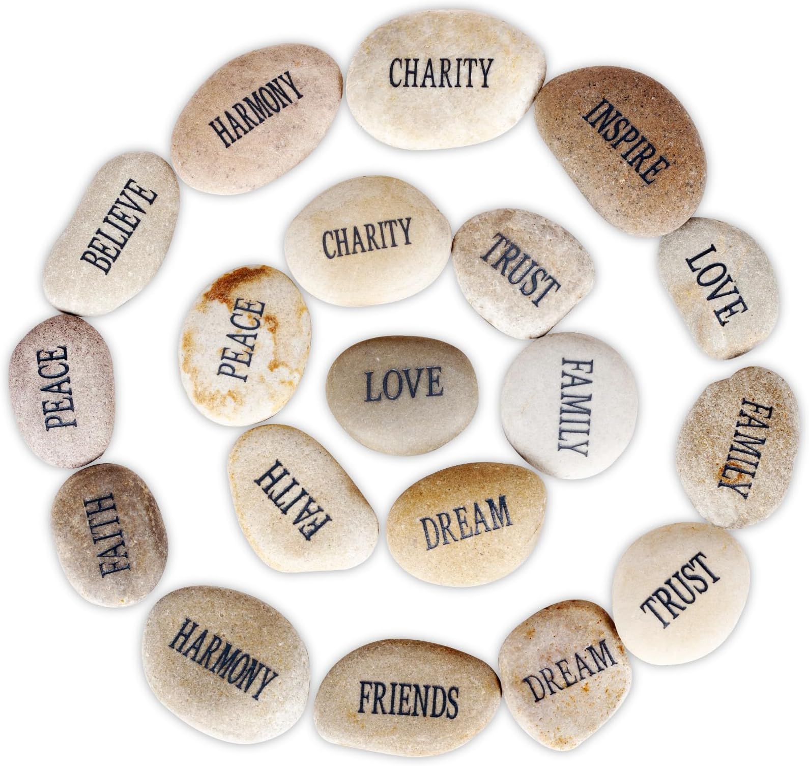 Barelove 12pcs DIY Rocks for Engraved Polished Painting River Stones 12 Different Words, Inspirational Stones Flat River Rocks for Arts, Crafts, Aquarium Plants Decoration (White-Black Words)