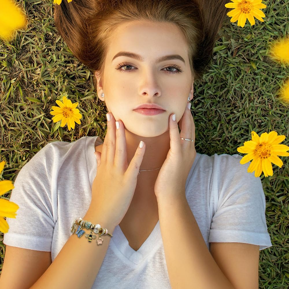 Madison Tyler Gold Plated Bracelet for Women | Butterfly Bee Ladybug Beetle Game Controller Eiffel Tower Beaded Charm Bracelet | Cute Adjustable Snake Chain Bracelet Jewelry - Image 4