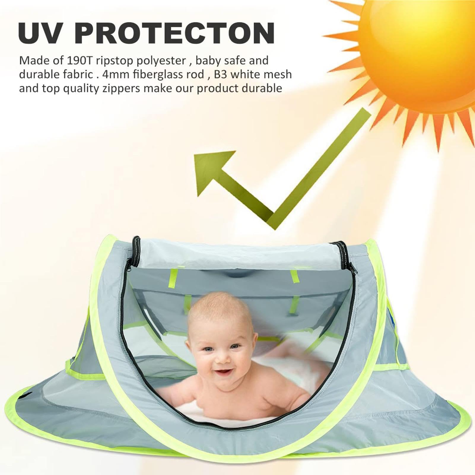 Tente De Plage Bébé Pliable – Abri UPF 50+ Léger Et Aéré Pour Camping Et Jardin