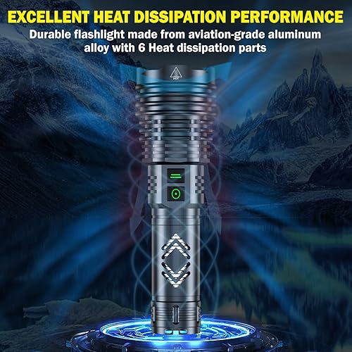 Miniatura 8 de Linternas recargables de alto lúmenes, XHP160.6 linterna LED 180000 lúmenes súper brillante, linternas de mano impermeables con 6 modos de zoom,