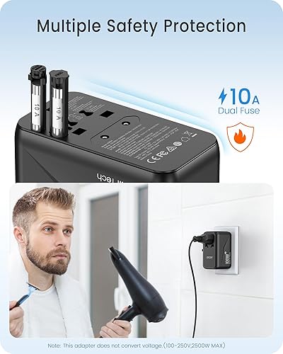 Miniatura 8 de LENCENT Adaptador de viaje universal con 2 puertos USB, adaptador de corriente internacional con enchufe UKUSAEUAUS, mini y compacto, cargador de