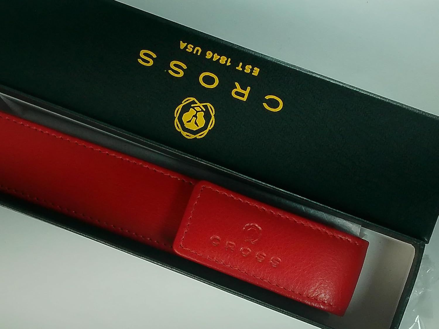 Cross Single Flip Top Pen Pouch, Full Grain Red Leather with Matching Thread Color Combinations, Secure Snap Closure Pen Pouch, Includes Gift Box