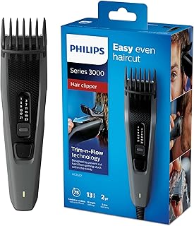 فيليبس ماكينة حلاقة الشعر سيريز 3000 بشفرات من الستانلس ستيل، استخدام لاسلكي لمدة 75 دقيقة/شحن 8 ساعات، 13 اعدادات طول، HC3520/15 - ضمان دولي