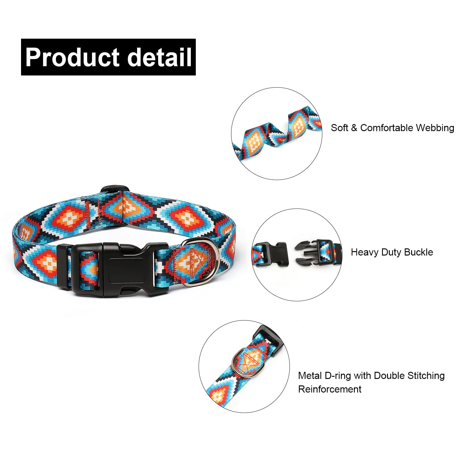 Adjustable Dog Collar with Patterns, Ultra Comfy Soft Nylon Breathable Pet Collar for Small Medium Large Dogs (L, Floral Orange) — view 170