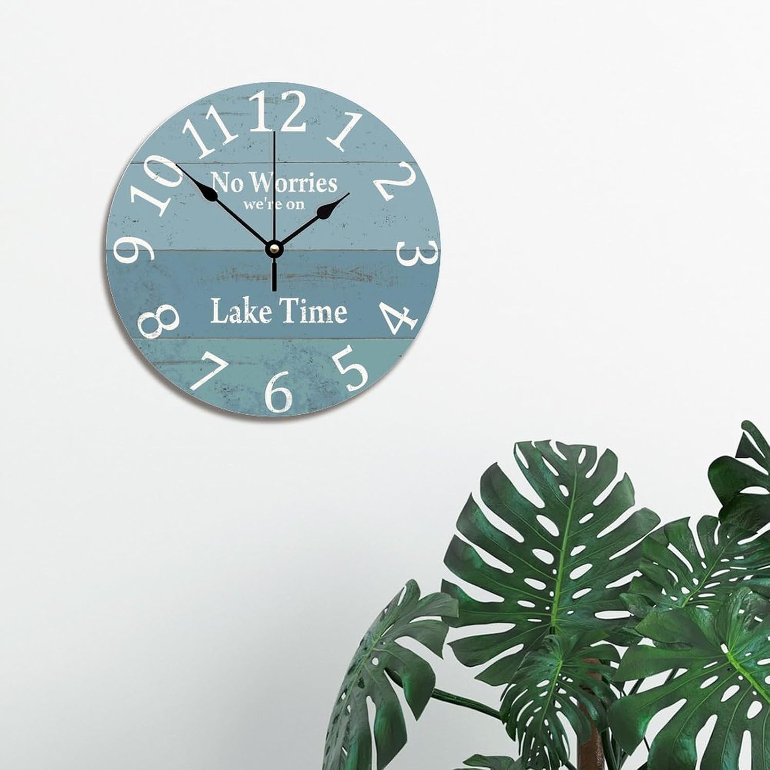 No Worries We are on Lake Time Wooden Wall Clocks Battery Operated 12 Inch Silent Lake House Analog Clock Vintage Wall Decor Farmhouse Home Decor for Home Kitchen Office