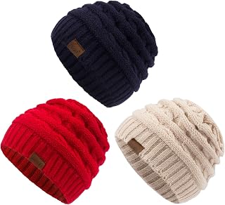 Kids Winter Knit Hat Warm Fleece Lined Hats Children Cable Baby Beanie Skull Cap for Girls Boys