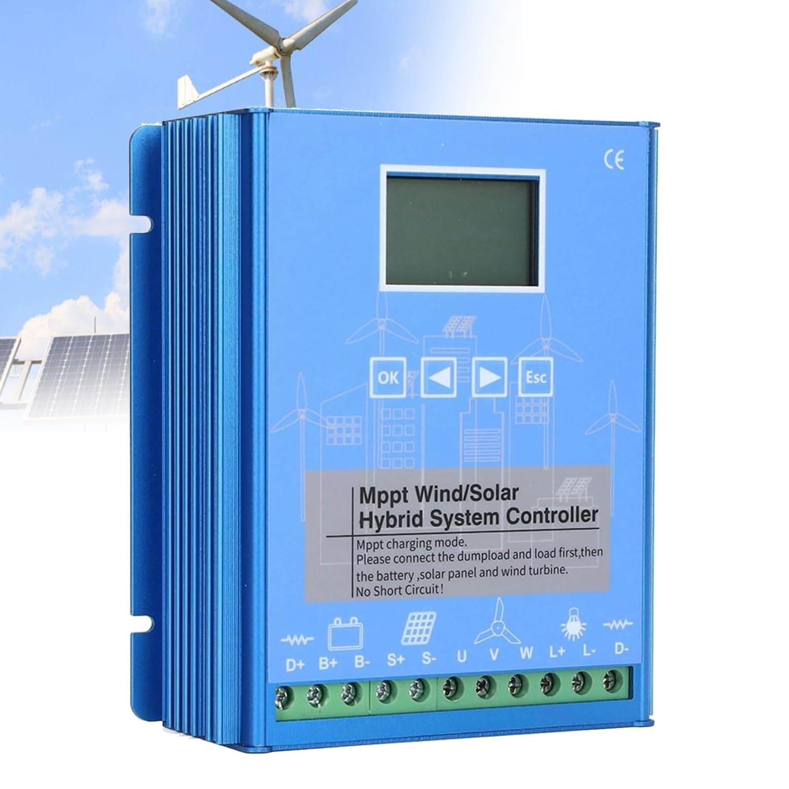 Windkraftanlagen-Generator-Kit mit Laderegler, vertikale Stromerzeugungsanlage, 18000W Wind-Solar-Hybrid-Laderegler, MPPT 12V 24V 48V, LCD-Display für Windkraftanlage und Solarmodul, effizie