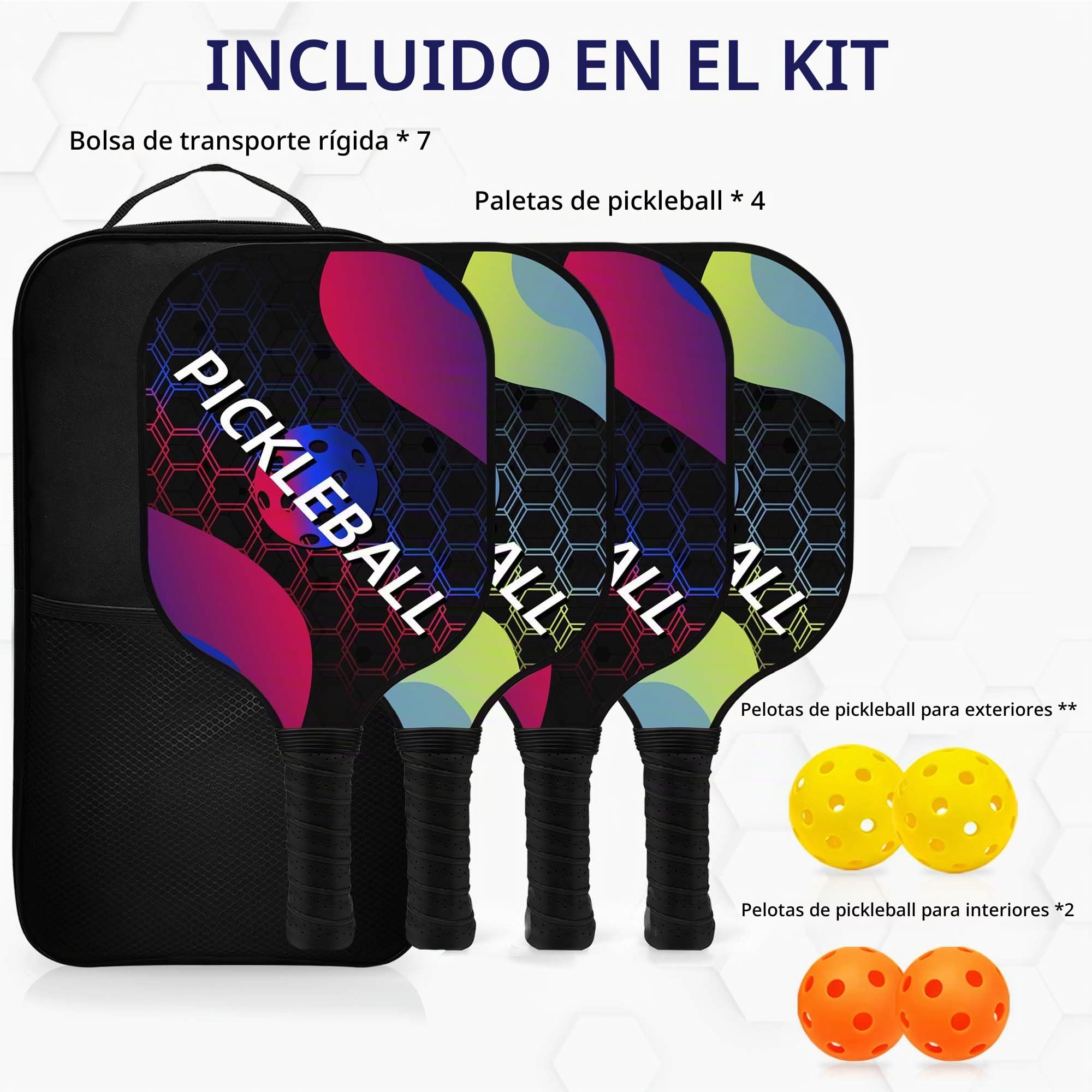 Palas de Pickleball, Set de 2/4 Raquetas Pickleball de Fibra de Vidrio con 4 Bolas para Jugar al Exterior y Interior, 1 Bolsa