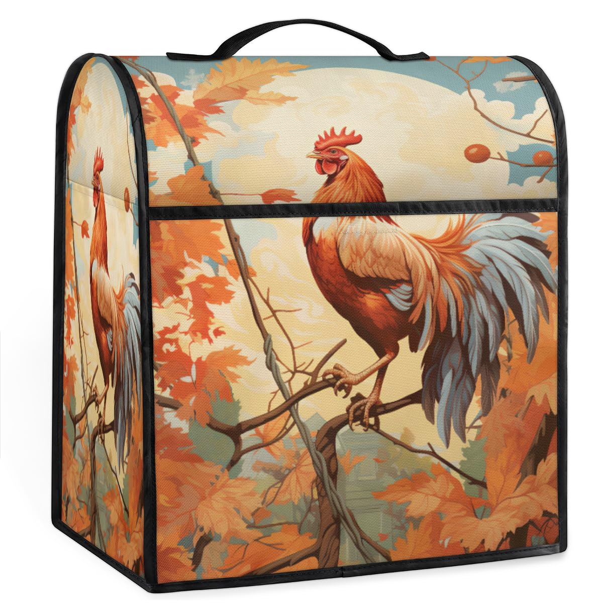 Coffee Maker Cover Autumn Rooster Kitchen Appliance Covers Small Appliance Covers Blender Cover Juicer Cover Dust Covers for Kitchen Appliances with Top Handle and Pockets,Washable,B966