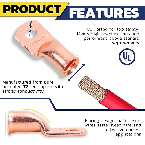 Miniatura 3 de haisstronica Kit de 120 extremos de cable de batería, 60 piezas AWG 0 00 0000 0000 terminales de anillo de alambre de cobre resistentes, terminales