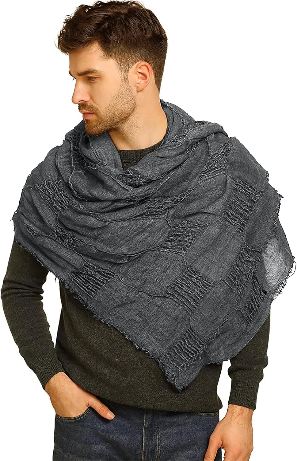 Post Apocalyptic Shawl Cape with Pin, Viking Cowl Scarf Wrap Medieval Renaissance Costume for Men Women Cosplay - Image 4