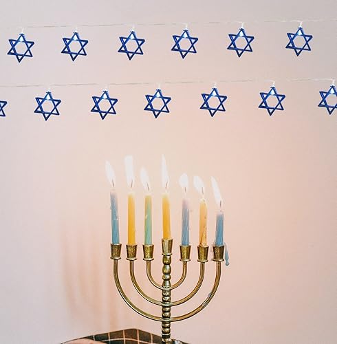 Miniatura 5 de Guirnalda de luces decorativas de estrella de Janucá de 10 pies, 20 luces LED con forma de hexagrama blanco cálido, decoraciones de Hanukkah para el