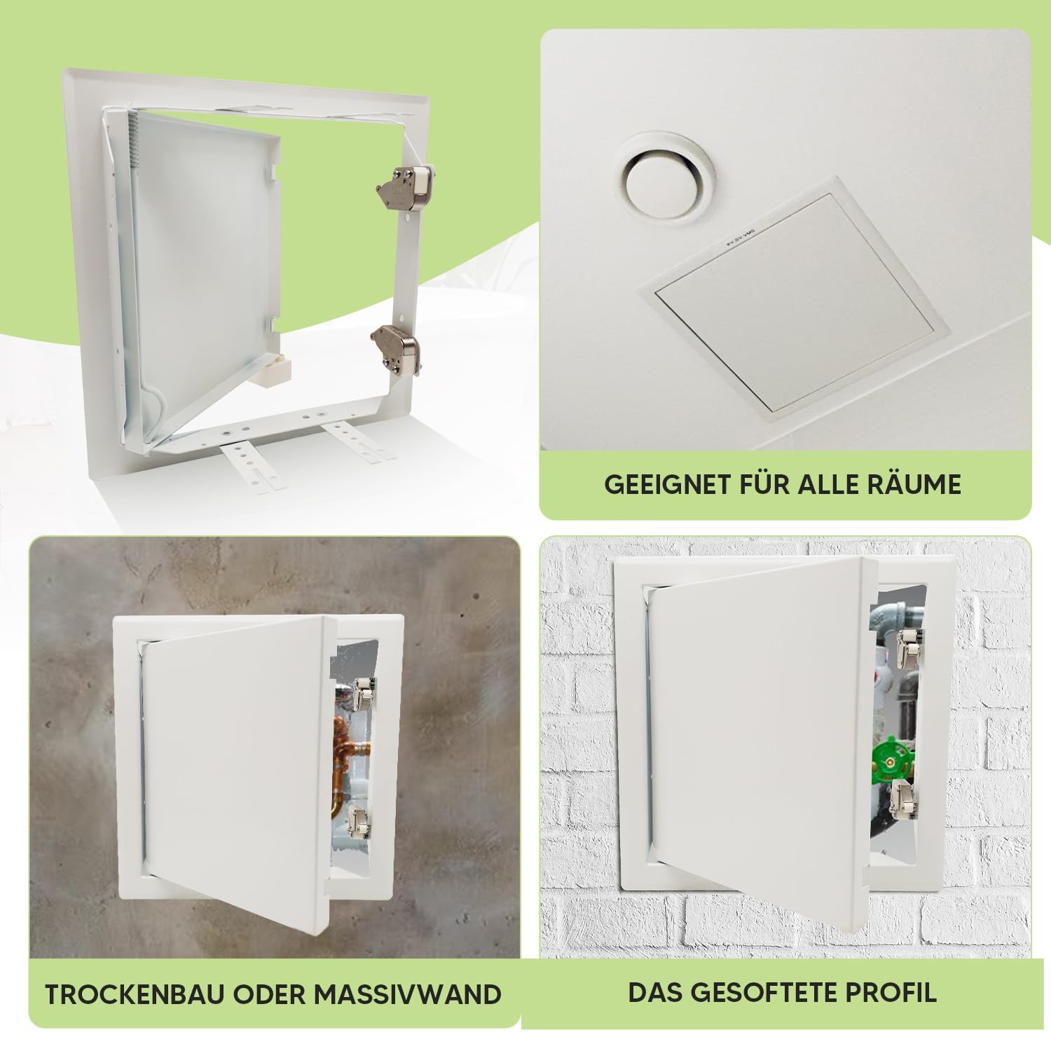 Tapa de revisión de 20 x 20 cm con cierre a presión, puerta de revisión, 200 x 200 mm, sistema de empujar para abrir, acero recubierto de blanco