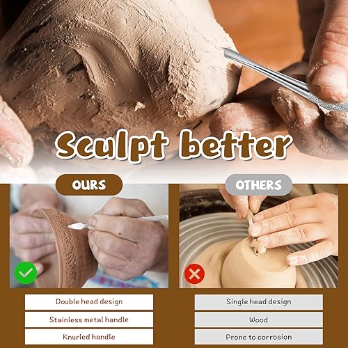 Miniatura 4 de Herramientas de escultura de arcilla, herramienta de escultura de arcilla de doble extremo, herramientas de modelado de acero inoxidable,