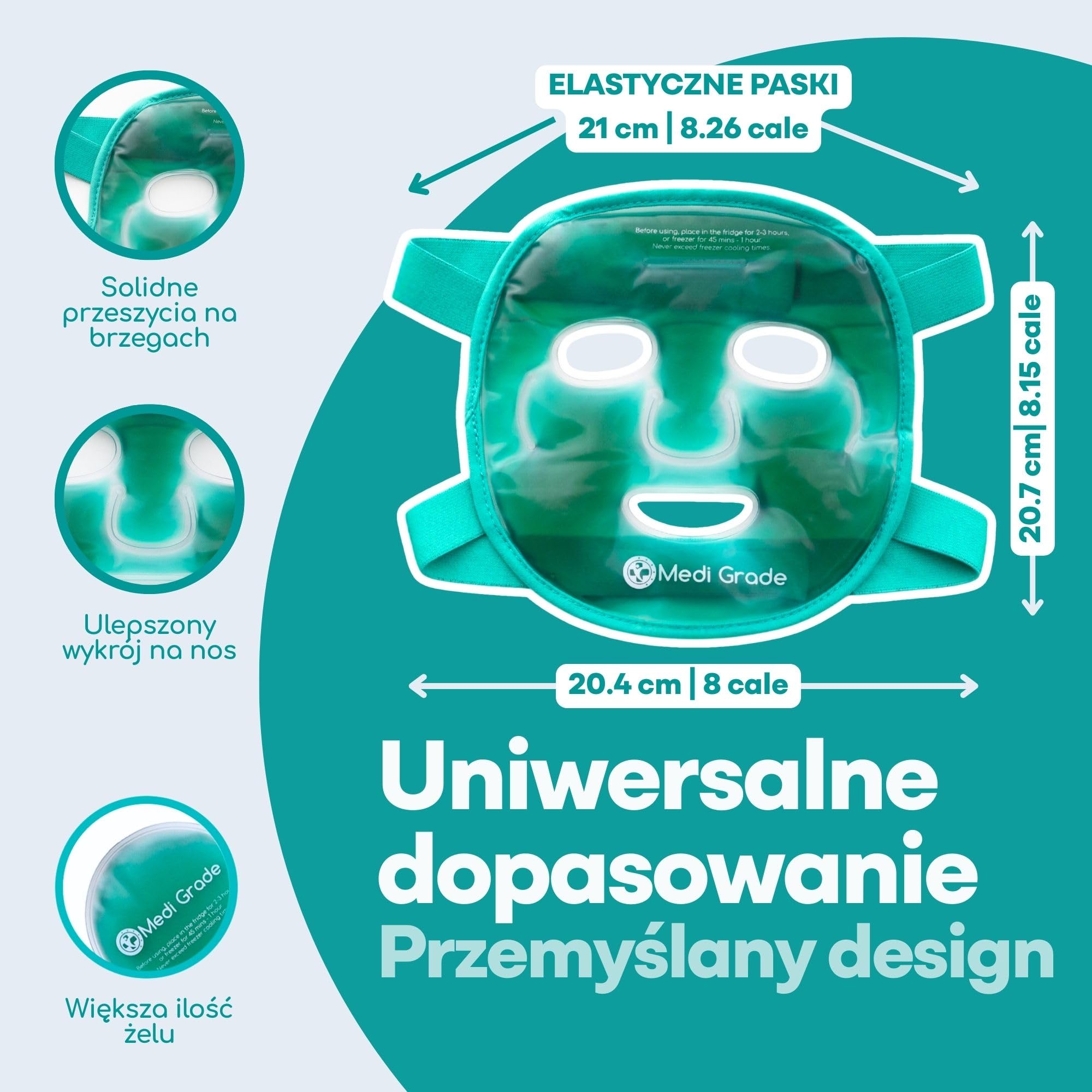 Medi Grade Zestaw Chłodzącego Żelu z 1 Maską z Lycry i Etui – Maska Lodowa na Twarz przeciw obrzękom i cieniom pod oczami – Kojąca Maska na Twarz do relaksu i regeneracji