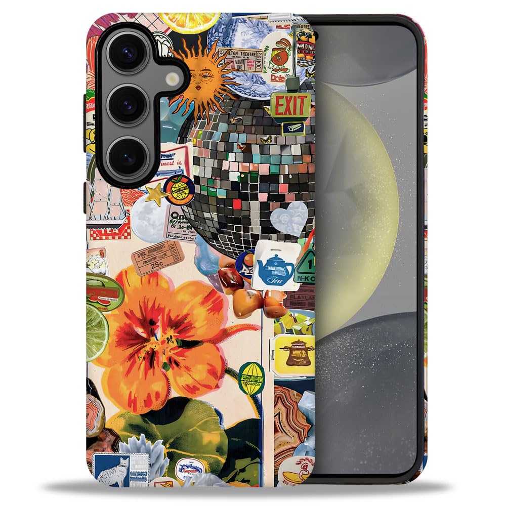 Compatible with Samsung Galaxy S24 Plus,Frosted Dual-Layer Protection with Phone Case Cover - Collage Bloom Flower Vintage Disco