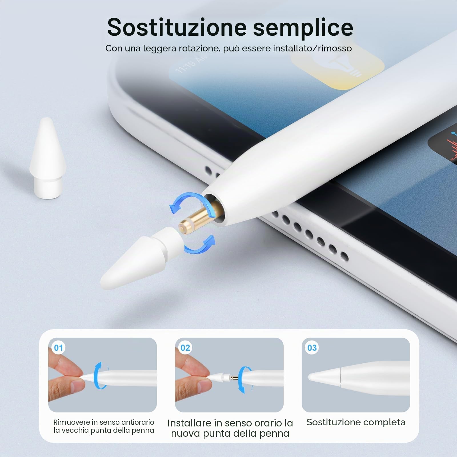 Punta per Apple Pencil 1a/2a Generazione 4 Pezzi Accessori di Ricambio iPencil Alta Sensibilità