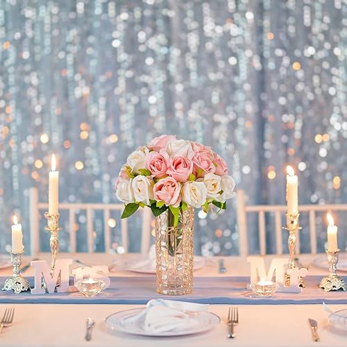 Miniatura 2 de BLOSMON Rosas artificiales de 24 cabezas rosas falsas rosas y champán ramo de boda para novia arreglos florales de rosas artificiales a granel para