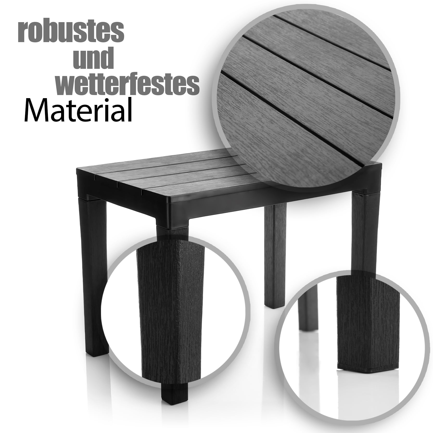 BigDean Garten Beistelltisch in Schwarz wetterfester Campingtisch | für In – und Outdoor geeignet – Kunststoff Esstisch Gartentisch Balkontisch – Made in Europa