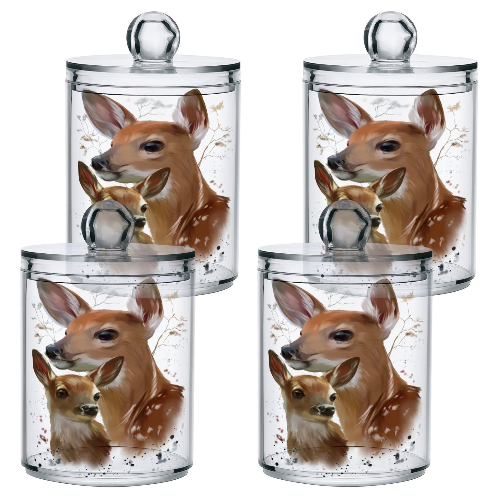 2 Pack Qtip Dispenser Apothecary Jars Bathroom Organizer, Wild Life Sika Deer Qtip Holder Storage Canister Plastic Acrylic Jar for Cotton Ball/Swab/Rounds