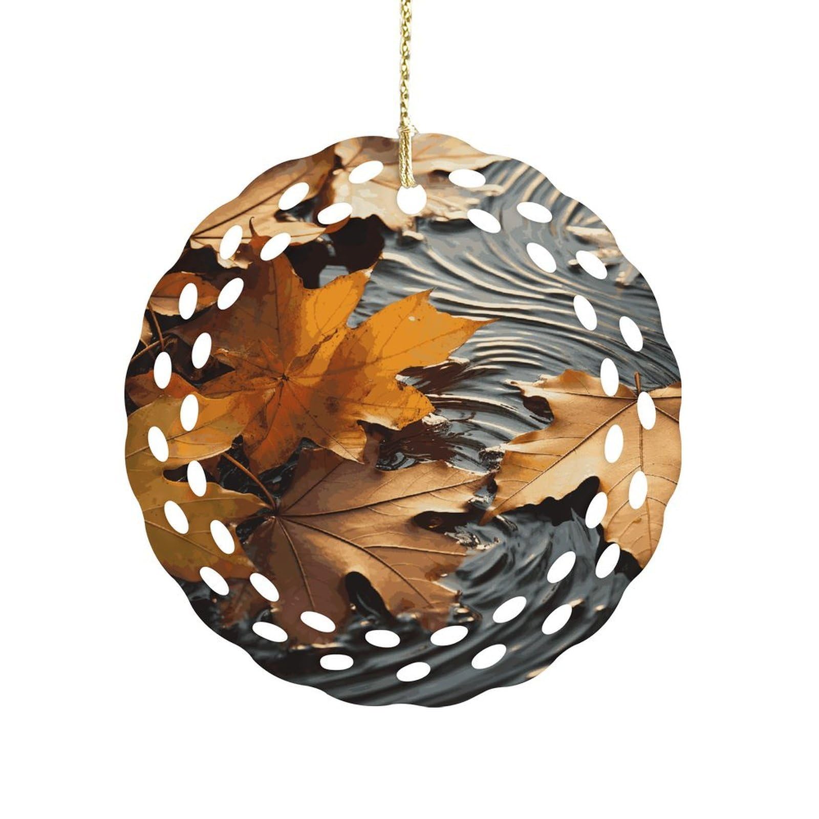Fodpand Women's Style Fall Leaves Ceramic Ornament For Home Decor 3.2" Round Tree Decoration Christmas Ornaments For Men Double-Sided Design