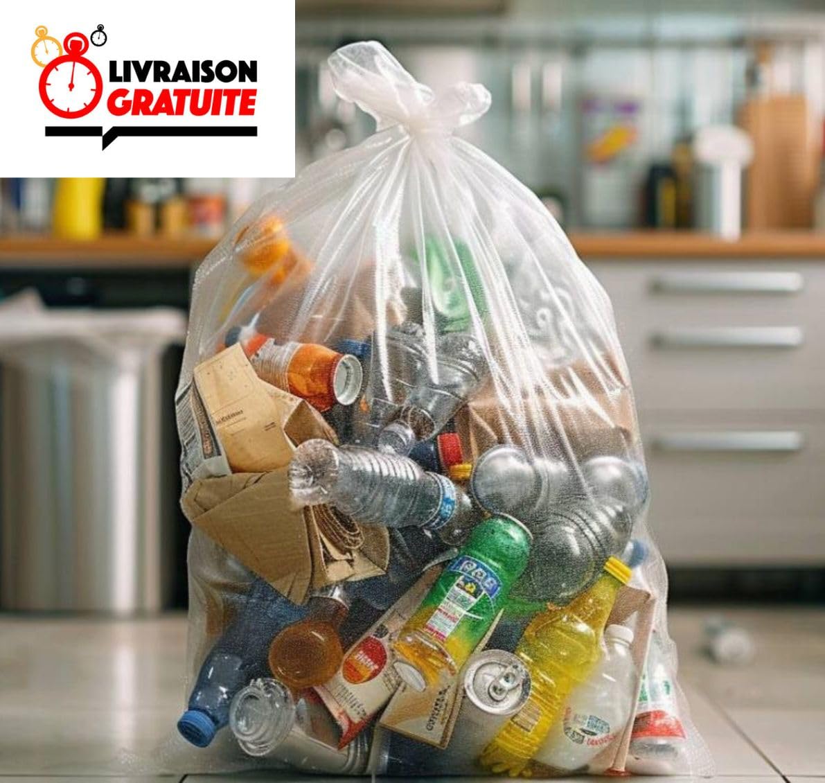 100 Müllsäcke Transparent 100 Liter – 30 µ Stark & Reißfest – Ideal für Recycling & Mülltrennung – Große Abfallsäcke für Haushalt & Gewerbe
