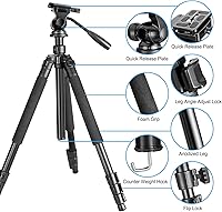 Vista 4 de Trípode portátil de viaje de 64.5 pulgadas, compatible con cámaras SLR, teléfonos celulares, binoculares, visores de observación, monoculares