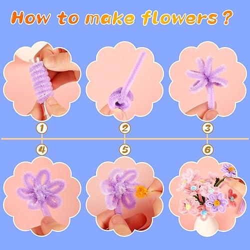 Vista 12 de 100 limpiapipas, limpiapipas para manualidades, creativos para hacer flores, tallos de chenilla, limpiadores de tuberías, flores, suministros