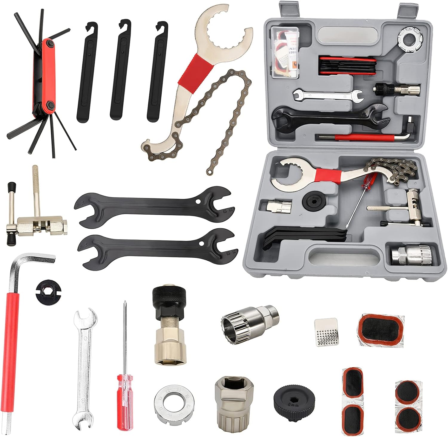 Bike Repair Tool Kit，26 Piece Bicycle Maintenance Tool Set with Multifunction Tool Box, Professional Tool Kit for Repairing Tyres, Brakes, Lights, Chains, Pedal, Mountain Road Bike : Sports & Outdoors