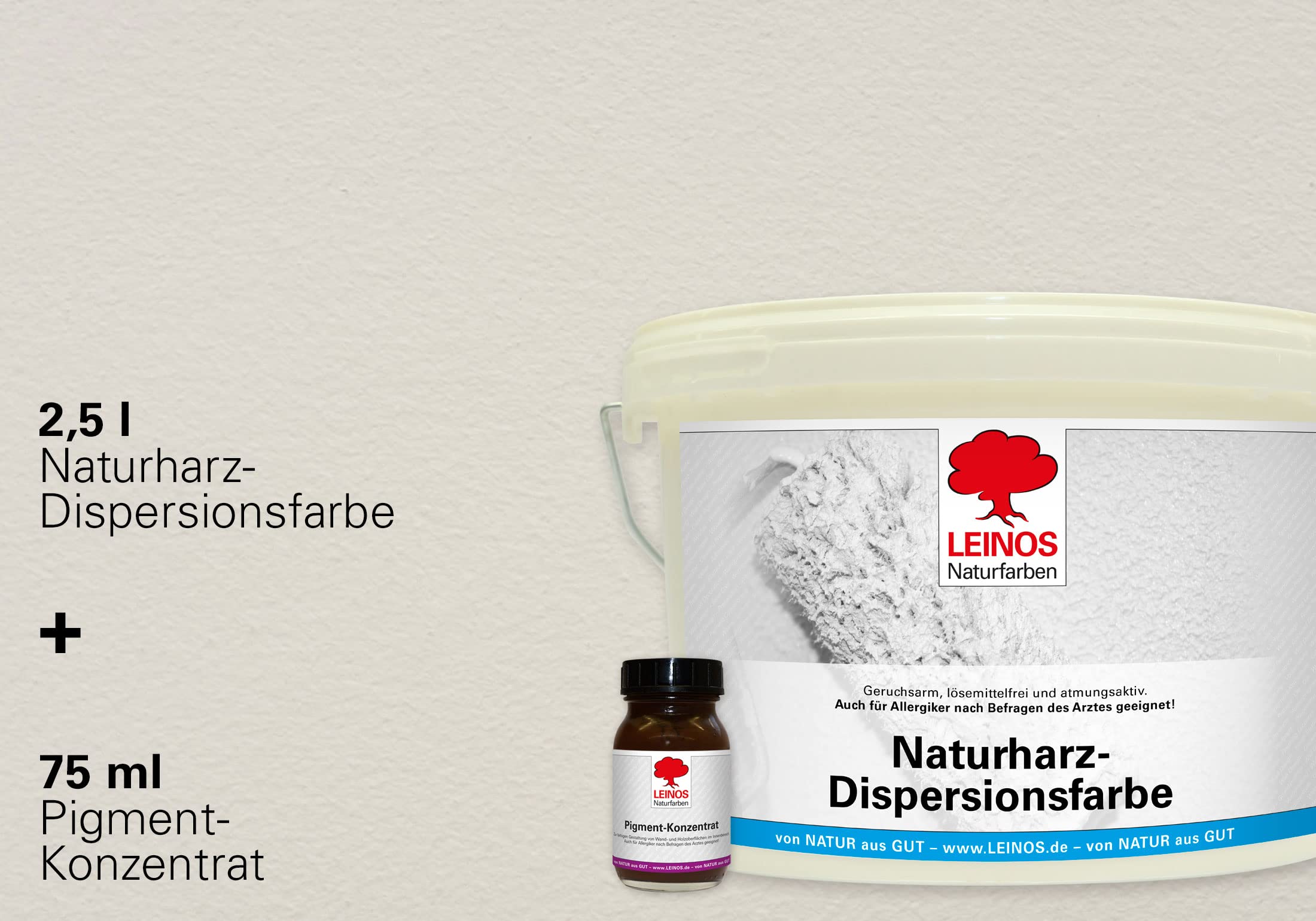 LEINOS Set de pintura para paredes (2,5 l, resina natural de emulsión 660 + 75 ml de pigmento concentrado 668.313), color ocre