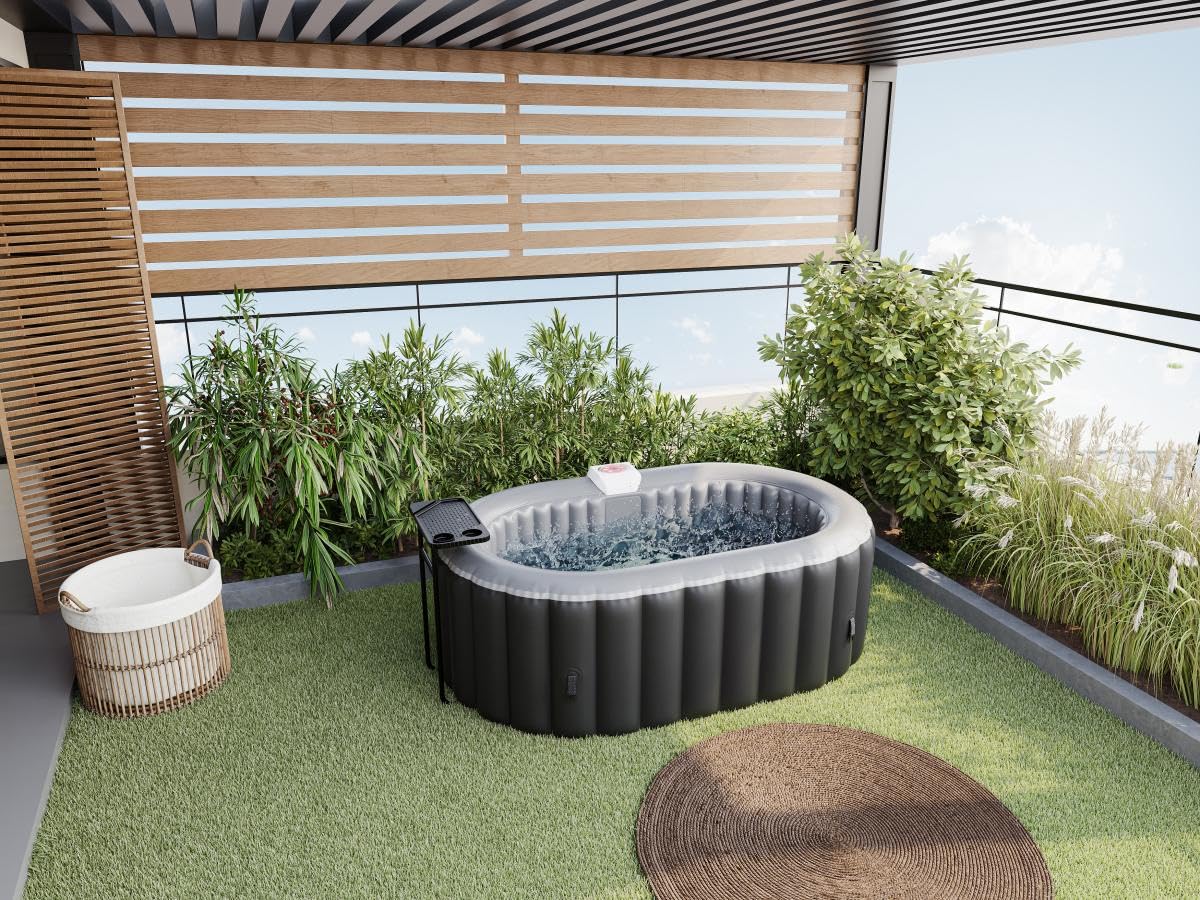 Vente-unique - Spa Gonflable Ovale 2 Places - L190 x P120 x H65 cm - 90 Buses d'air - Noir - B-Lucky II