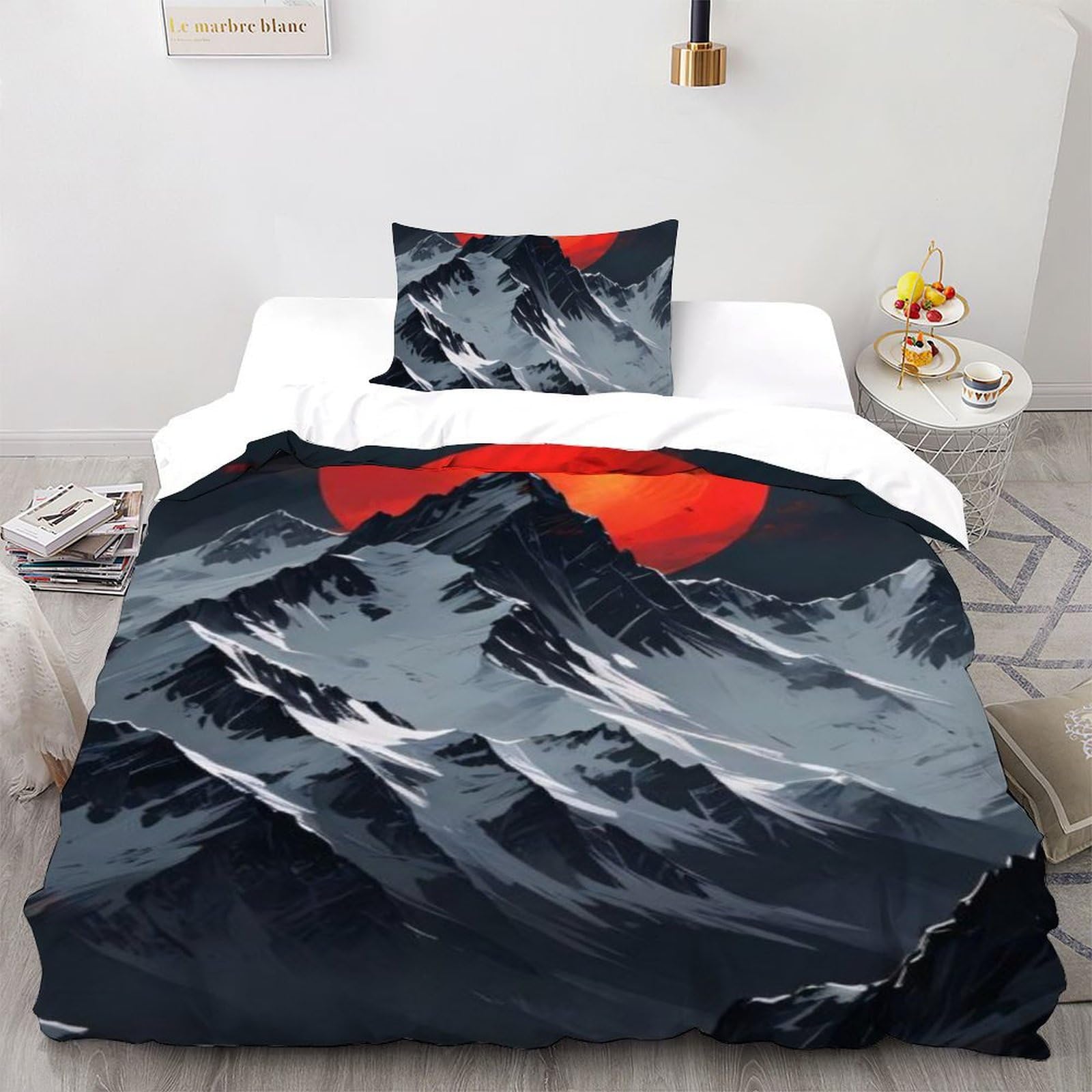 Parure de lit montagne 3D en microfibre 135x200cm idéale pour décorer une chambre de fille cocooning