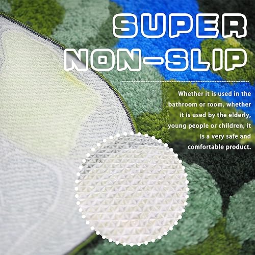 Miniatura 5 de Green Moss - Alfombra de baño con diseño de hojas para baño, microfibra absorbente de agua, estética, antideslizante, de microfibra suave, alfombra