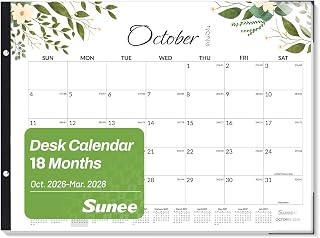 SUNEE Desk Calendar 2026-2027 Large 22x17 from October 2026 to March 2028, Extra Large Desktop Monthly Calendar Pad 18 Months For Teacher or Office, Desk Top, Greenery