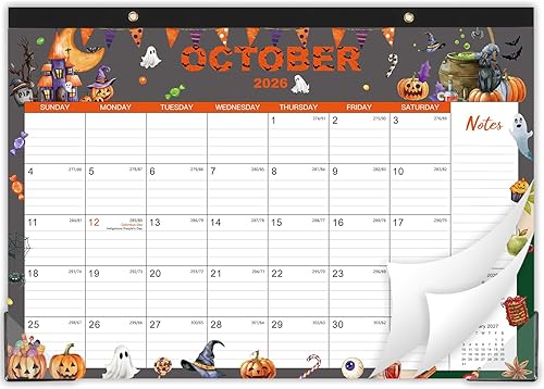 Calendario de escritorio 2026, enero de 2026 a diciembre de 2026, 12 x 17 pulgadas, calendario de 12 meses con protectores de esquina, línea de