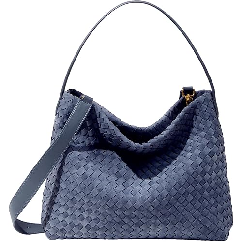 Women's Braided Leather Tote Bag Stylish Suede Hobo Shoulder Bag with Woven Details