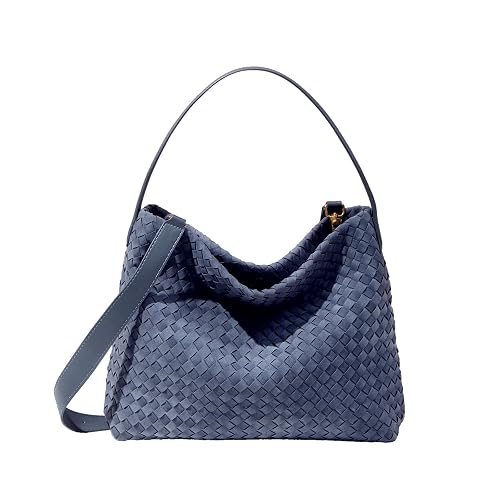 Women's Braided Leather Tote Bag Stylish Suede Hobo Shoulder Bag with Woven Details