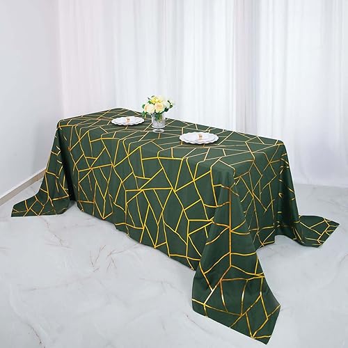Efavormart - Mantel rectangular de poliéster de 90 x 132 pulgadas, color verde esmeralda cazador con patrón geométrico dorado