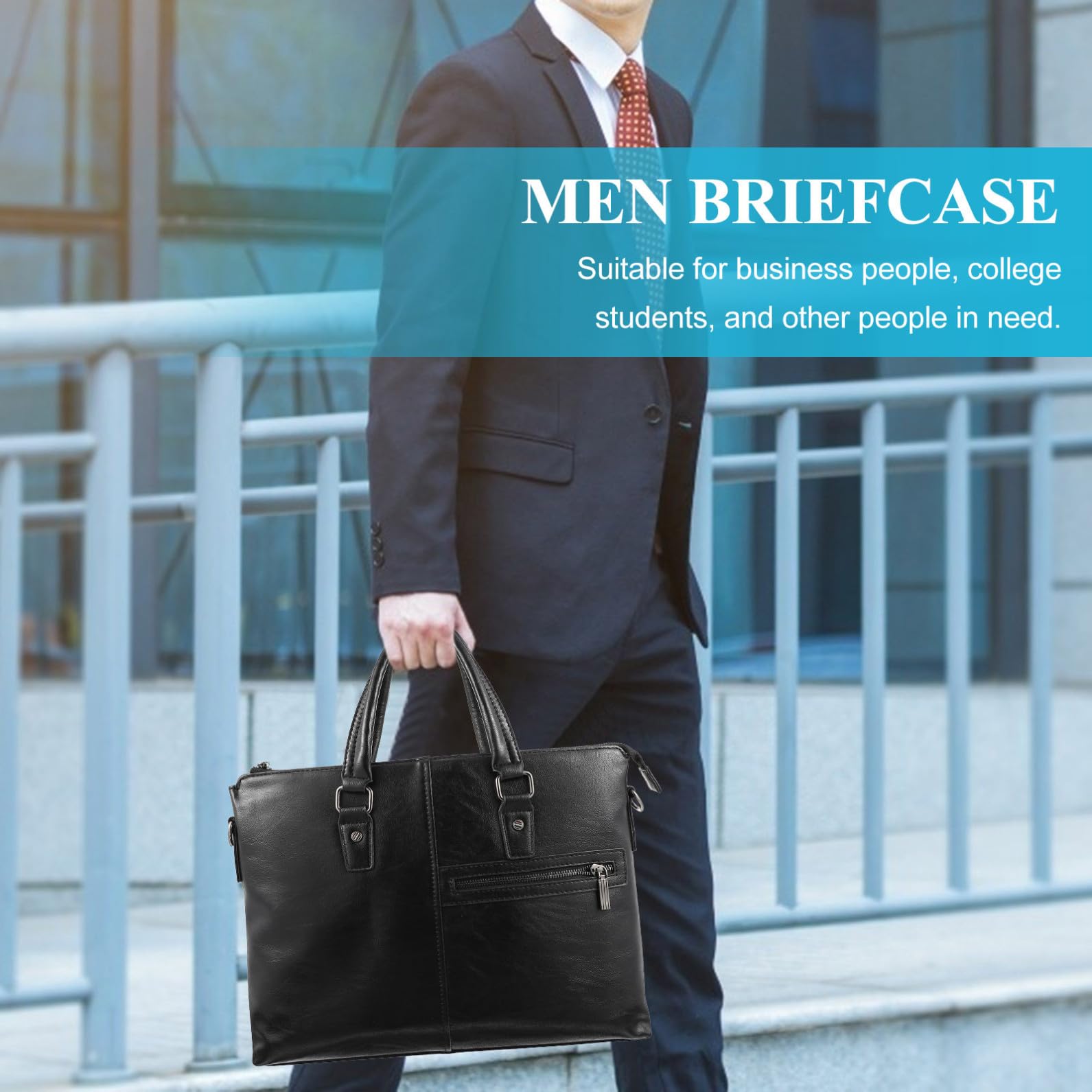 Valigetta Porta Laptop Grande in Pelle Pu Nera Doppio Manico