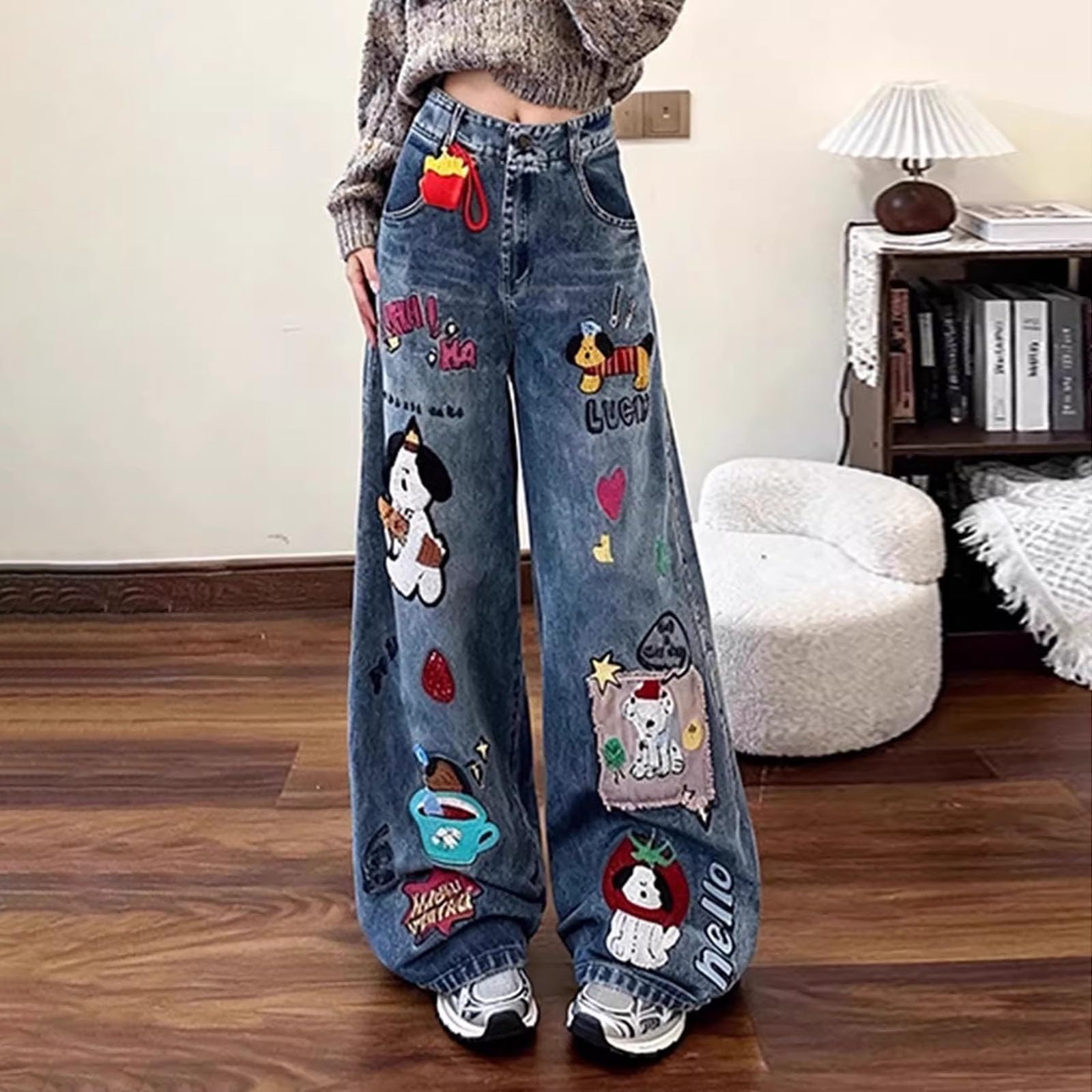 Jeans Donna Curvy Jeans Vita Alta Casual Gamba Larga Pantaloni Baggy Curvy Leggeri Comodi Pantaloni Denim Elasticizzati Larghi Eleganti Palazzo Pantalone Wide Leg Taglie Forti Vintage