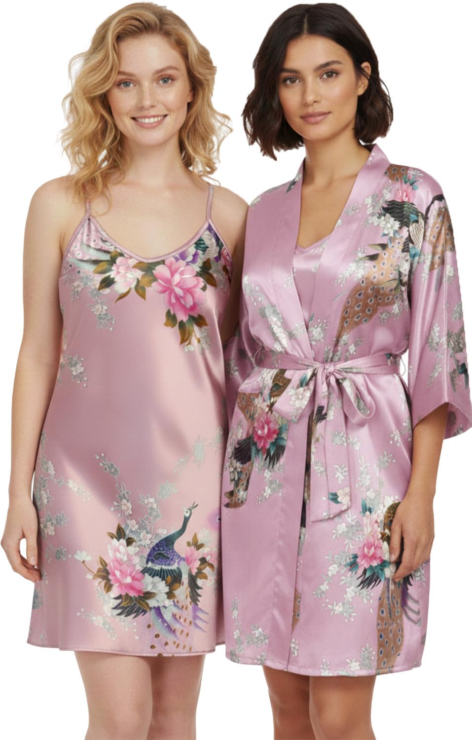 Trifolium Kimono Robe And Chemise Silky Peacock Satin Nightgown Bathrobe Wedding Negligee Nightdress — view 32