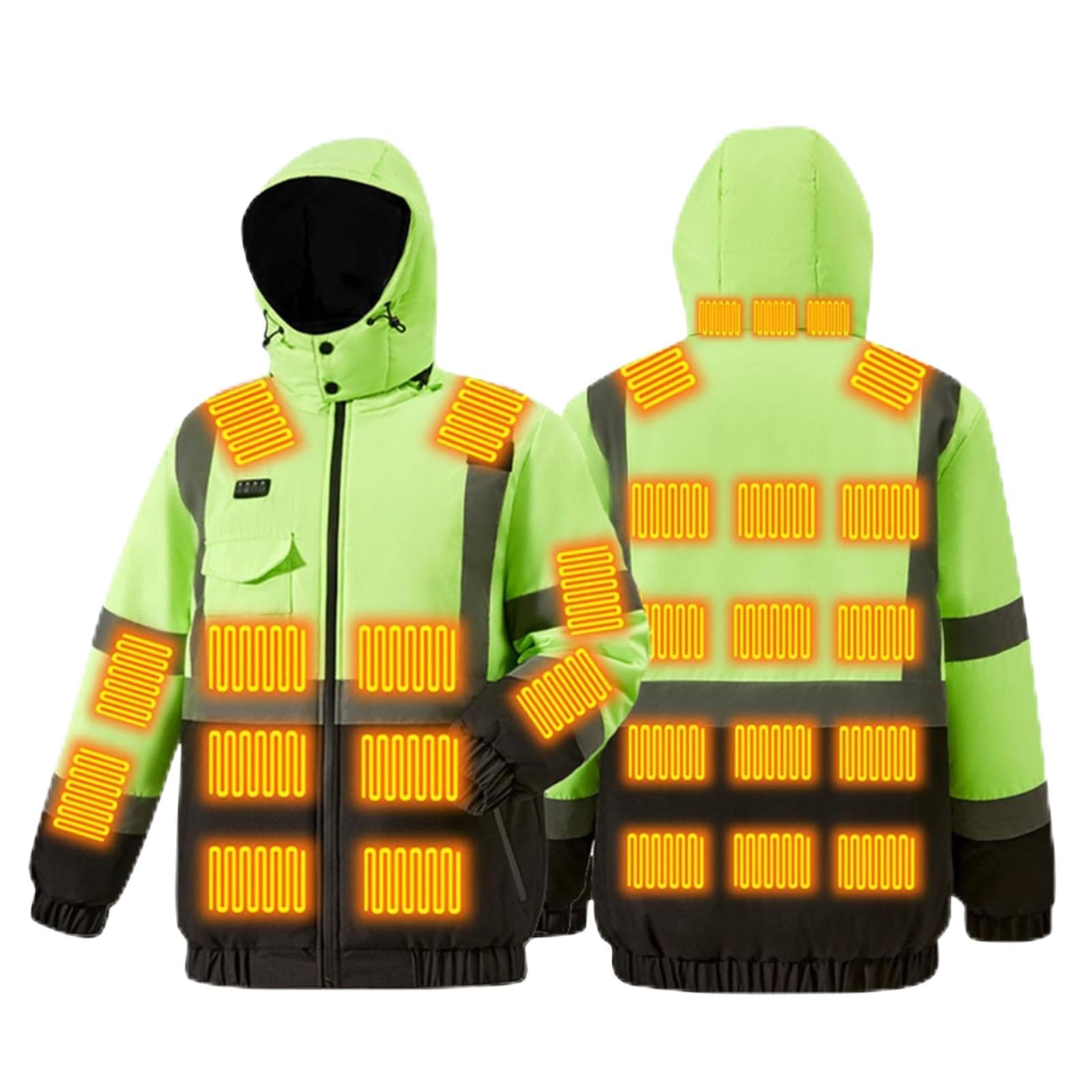Sudadera Con Capucha De Seguridad Alta Visibilidad, Chaqueta Térmica Para Hombre Y Mujer, Chaqueta Calefactable Alta Visibilidad, Abrigo Con Capucha Con Calefacción USB, 29 Zonas De Calor(L)