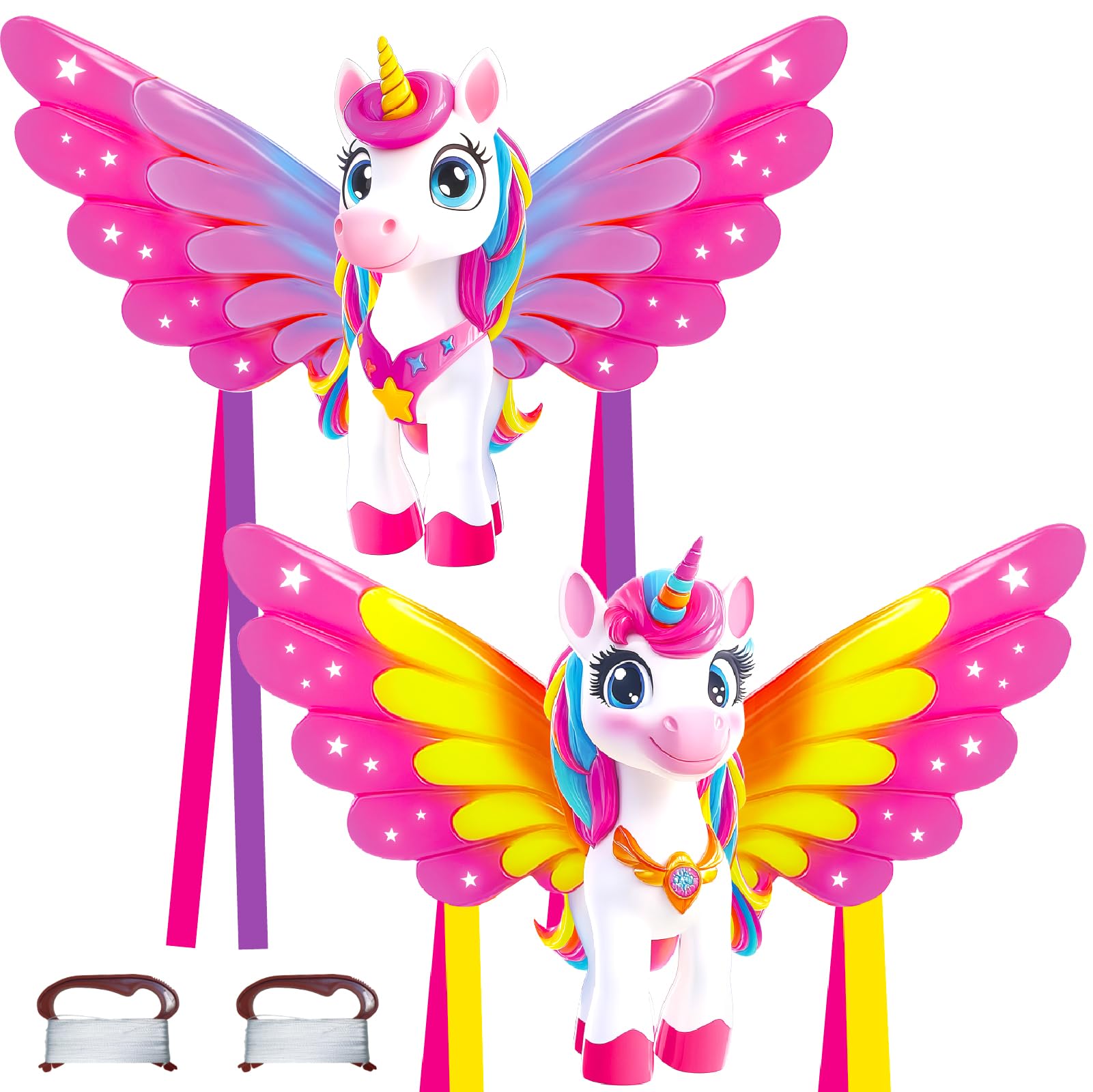 TOY Life 2 Pack 48.4'' Unicorn Kites Easy to Fly for Kids Adults with 328.1 FT String, Beach Kite Outdoor Game Outside Toys Activity, Unicorn Toys for Girls, Gift for Girls