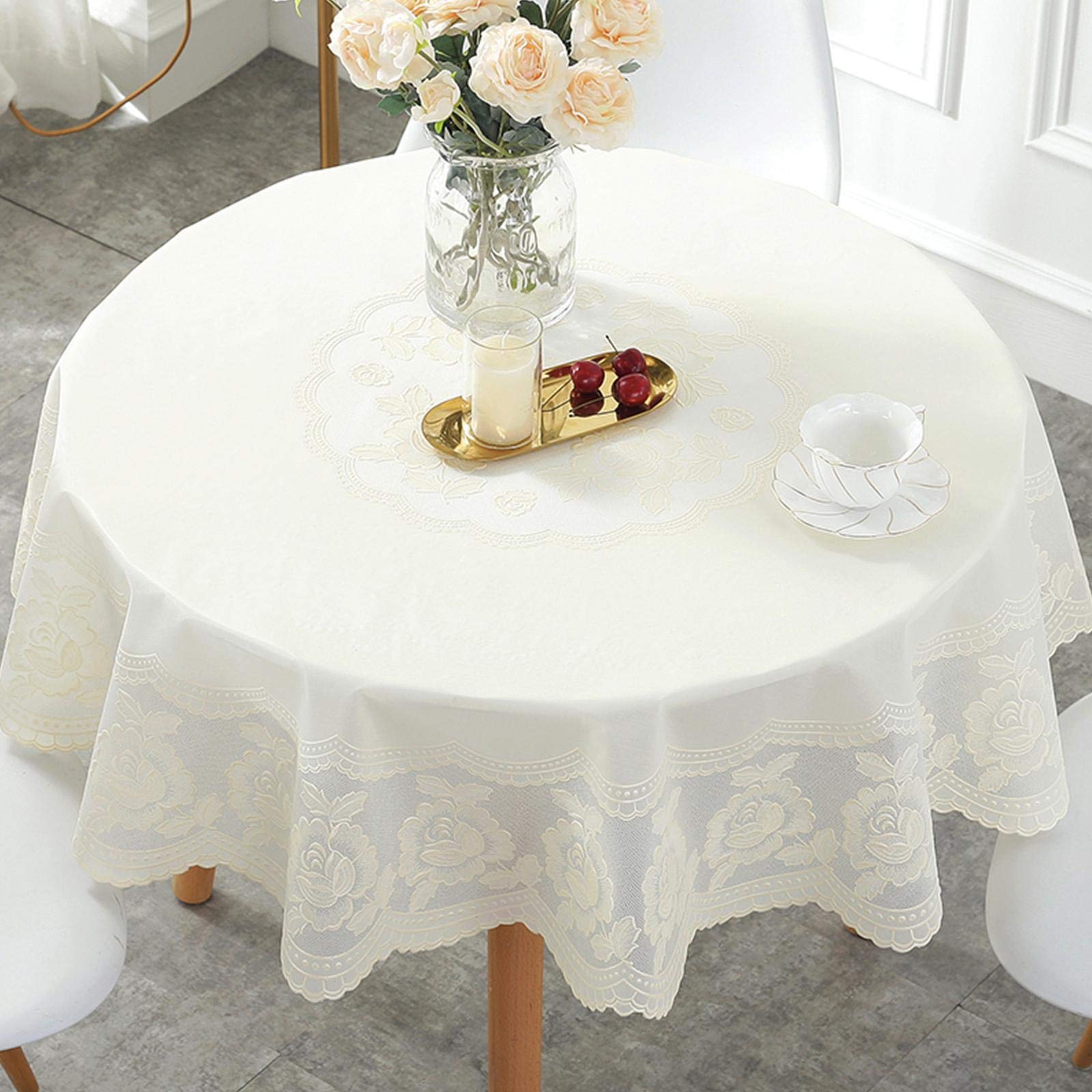 LDYQTablecloth Round PVC Waterproof Oil-Proof Wipeable Elegant Tablecloth, for Home Kitchen Restaurant Desktop Decoration（137cm）(B)