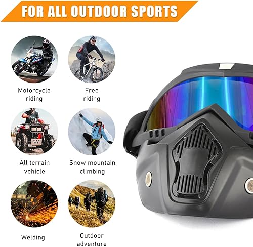 Miniatura 3 de Gafas de Motocicleta, Gafas de Casco de Dirt Bike Resistentes al Viento con Máscara Facial Removible, Accesorios de Motocicleta (Colorido)