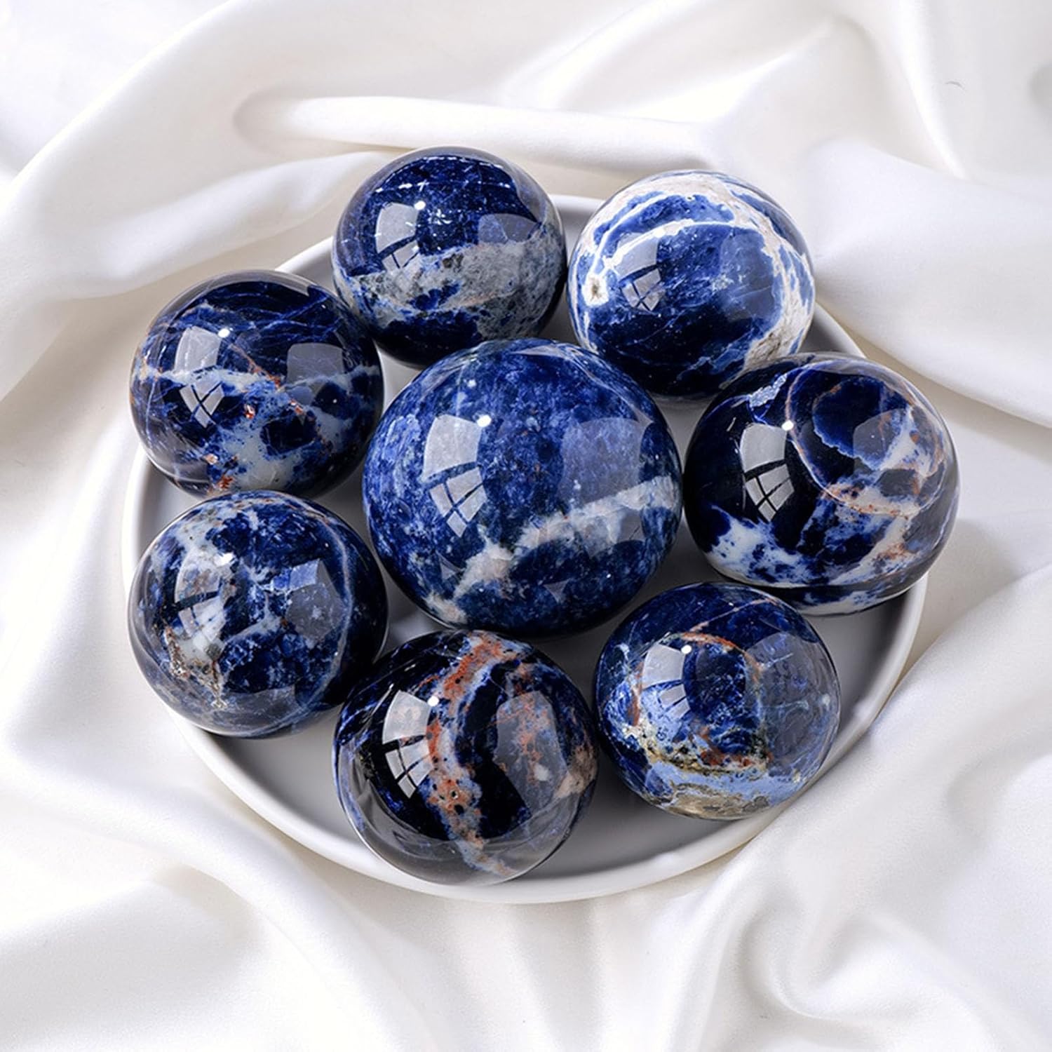 Natural Blue Lace Agate Crystal Ball, Polished Stone Sphere for Meditation, Chakra Healing, Calm Communication & Stress Relief, Home Office Desk Decor Gift,60MM