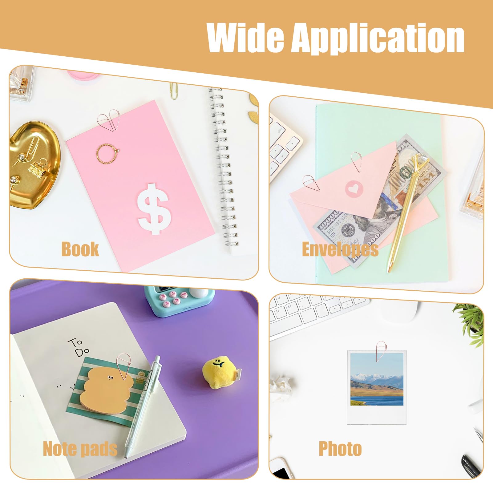 200 Graffette Metalliche Oro Rosa A Forma Di Goccia - Per Documenti, Foto E Appunti