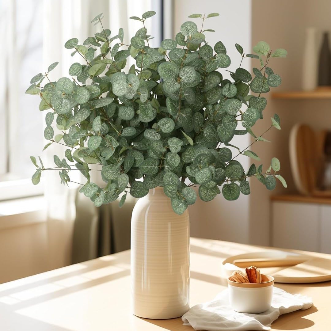 SATYAM KRAFT Fabric 1 Pcs Artificial Eucalyptus Gingko Sticks for Home Decor, Living Room, Office, Wall,Decorative Flowers, Fake Leaves, Indoor, Outdoor, Table, Balcony (Pack of 1) (No Vase)(Green)-image-15