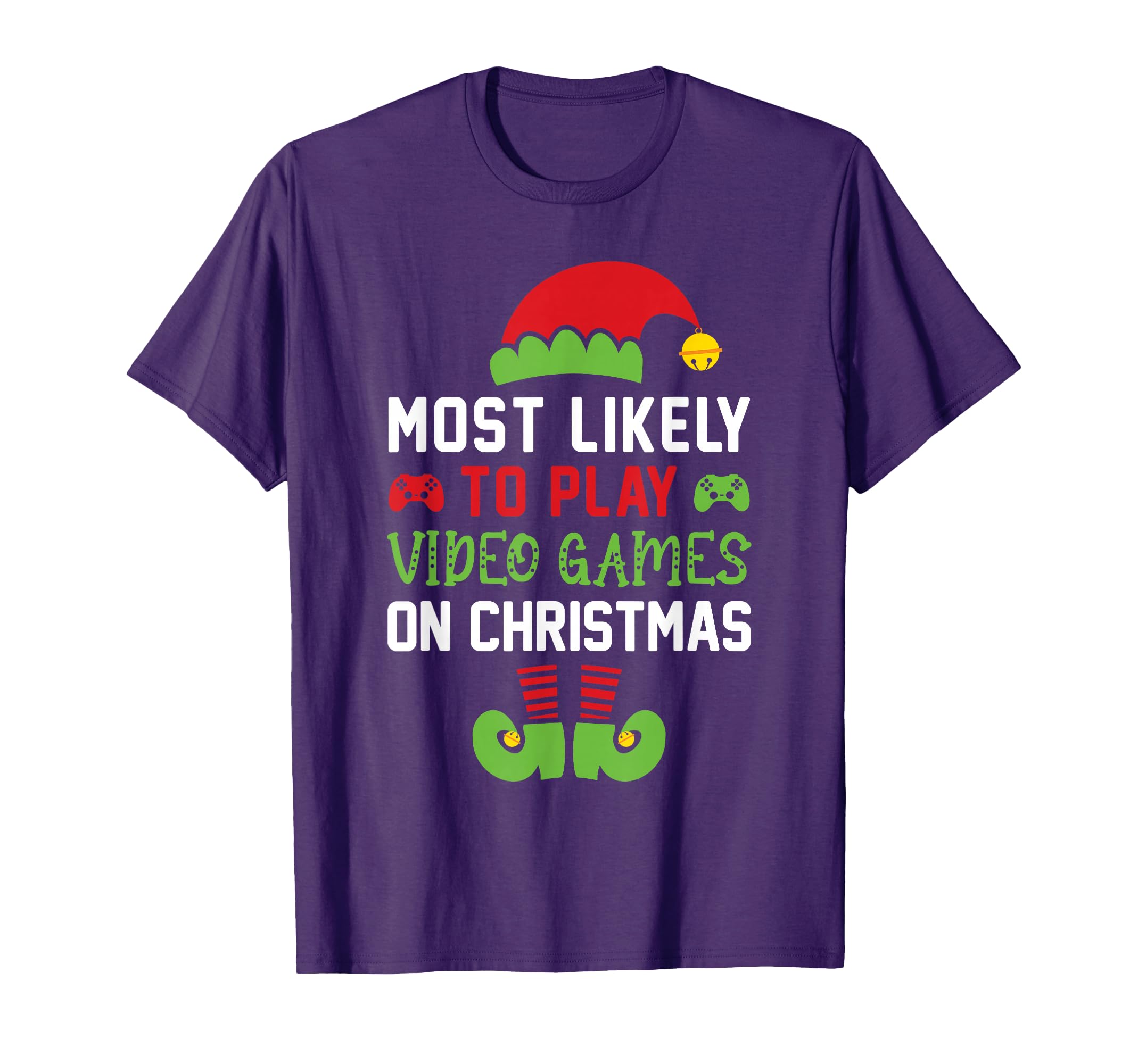 Gamer Elf Most Likely To Play Video Games Christmas T-Shirt